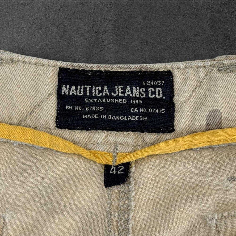 Nautica Jeans Co Cargo Shorts Mens 42 Beige Tan Camo Army Relaxed - Picture 5 of 7
